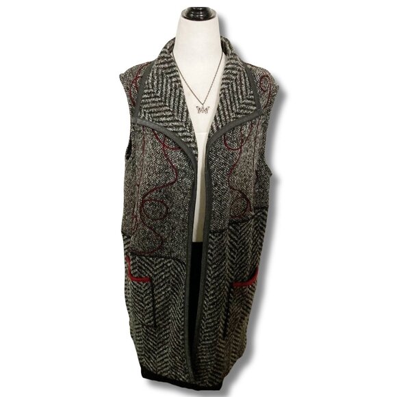 DOLCEZZA Long grey black wool blend open front vest ~ MEDIUM LARGE XL 1X duster - Picture 3 of 14